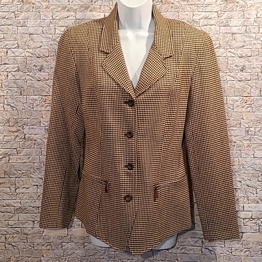 dana b. and Karen Black Hounds Tooth Wool Blazer Jacket